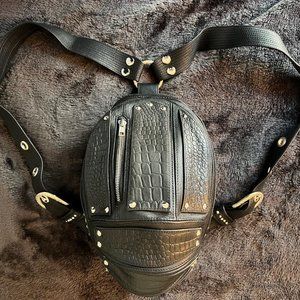 Nikinga Handmade "ONYX Micro Carapace" Mini Backpack with Silver Hardware